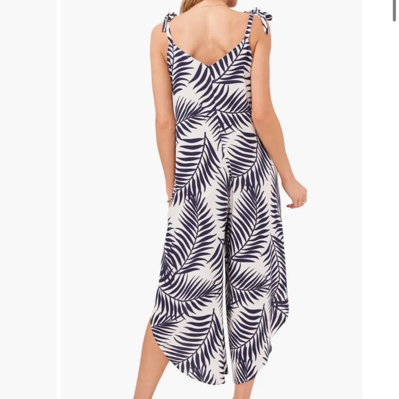 Vince Camuto ~ Palm Print Tie Shoulder Crop Asymmetric Wide Leg Jumpsuit ~ XS - Picture 2 of 9
